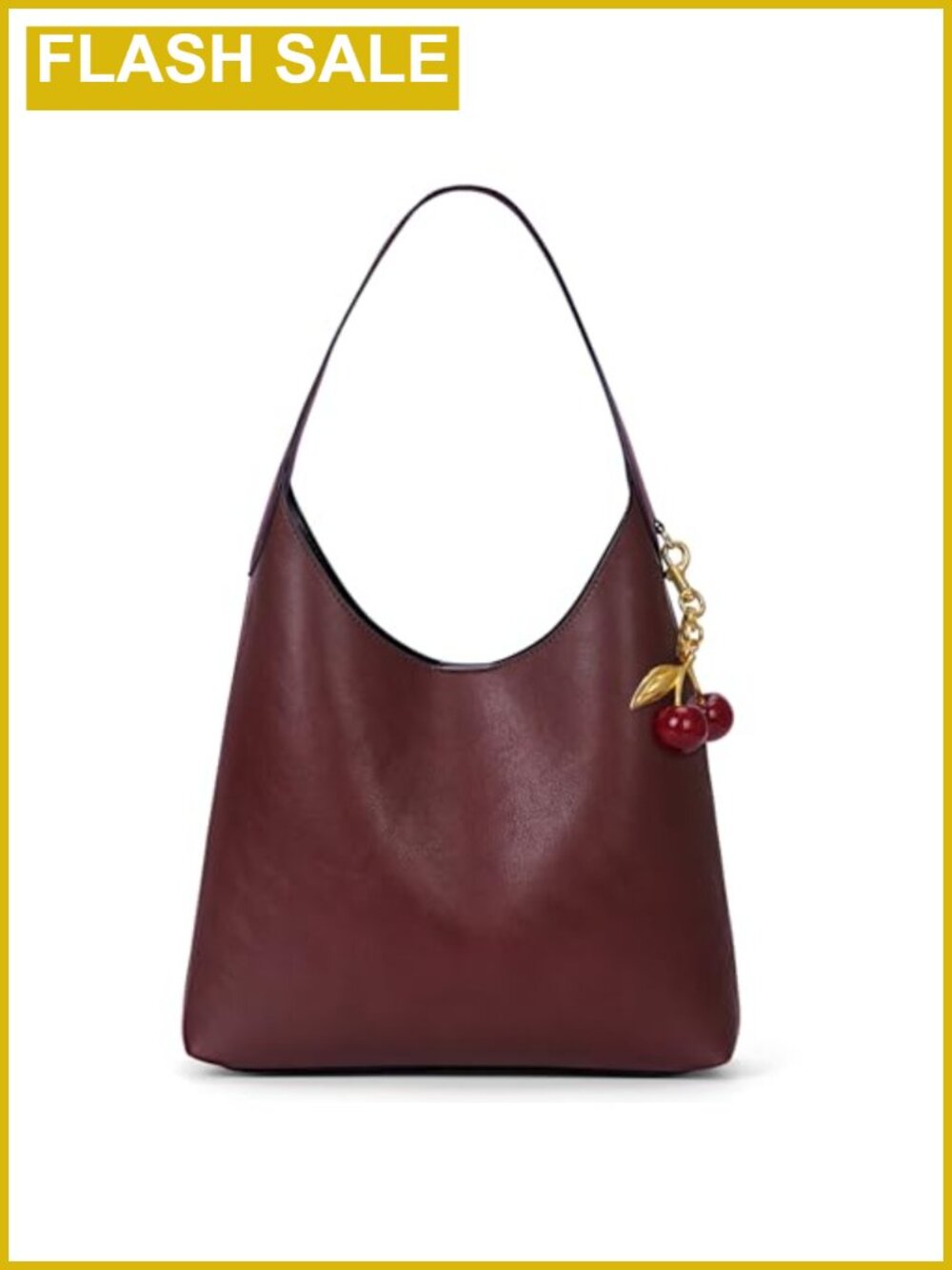 Faux Suede Hobo Bag Vegan Leather Shoulder Tote with Cherry Charm Slouchy